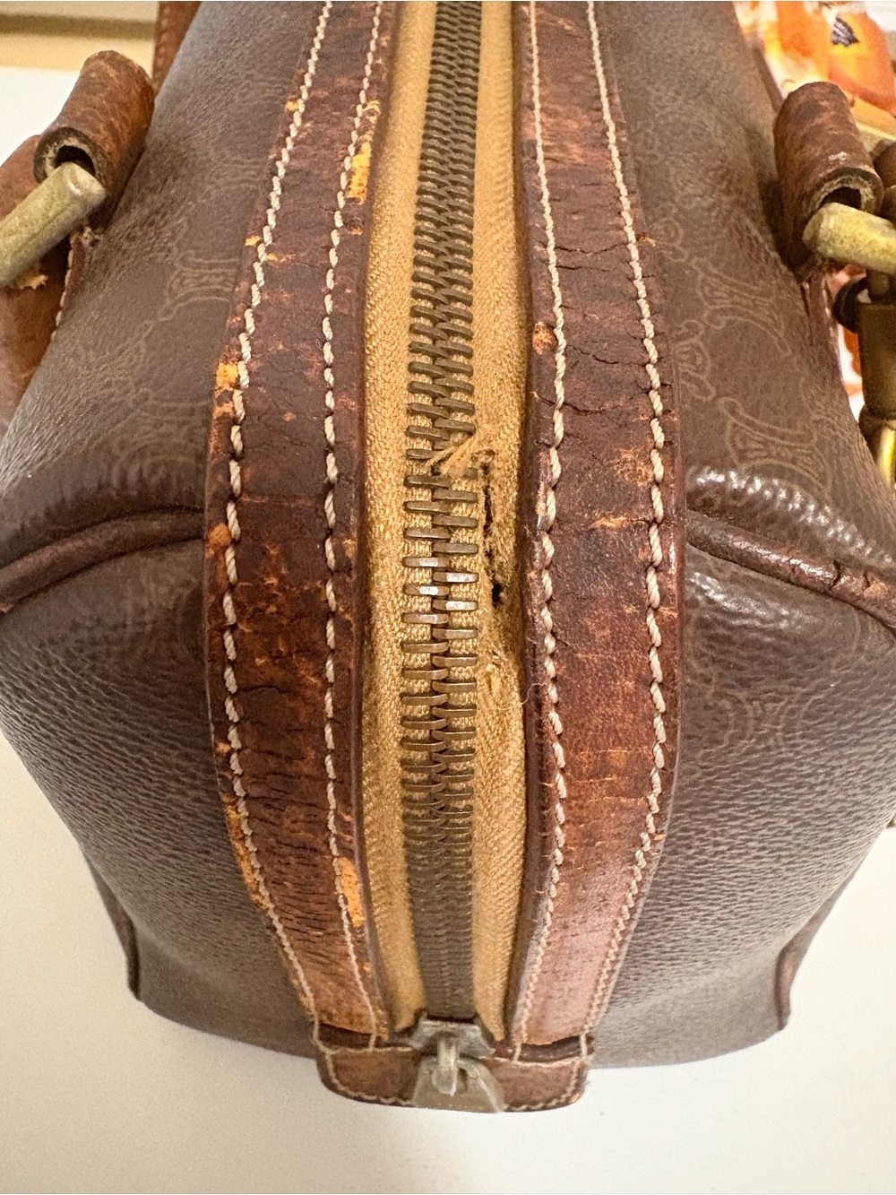Celine Brown Satchel with Orange Scarf Detail - Picture 4 of 9